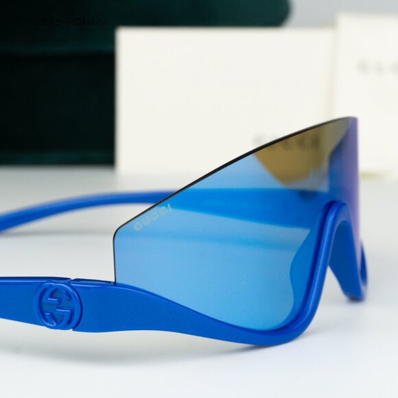 BRAND NEW Gucci GG1650S 010 Blue Mirror Unisex Shield Mask Sunglasses GG 1650S - Picture 1 of 6